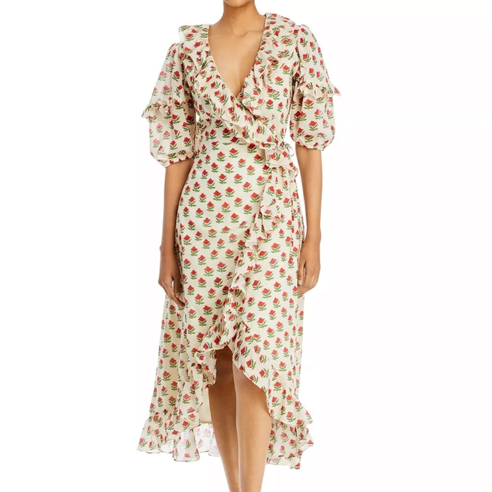 Rhode Lydia Ruffled Wrap Dress in Scarlet Begonia Size S